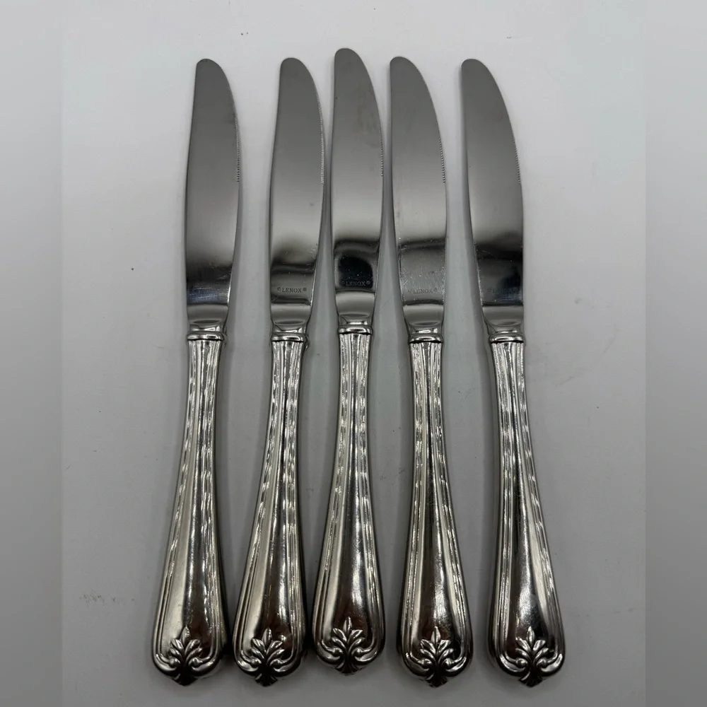 Lenox Flatware 18/8 Butlers Gourmet Plume Stainless Glossy - 5 Dinner Knives